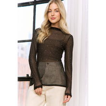 Black Sheer Rhinestone Mesh High Neck Top