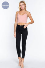 French Blue V-neck with Lace Trim Floral Jacquard Seamless Crop