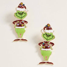 Pink Sparkly Holiday Grinch Green Monster Earrings