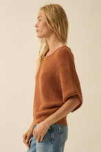 Espresso Short-Sleeve Pointelle Ribbed Knit Sweater