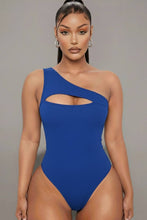 Ribbed Knit Cut Out One Shoulder Bodysuit: Royal / L