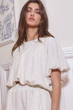 Ash Grey Bubble Hem & Sleeve Terry Crop Top