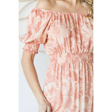 Peach Vintage Floral Square Neck Midi Dress