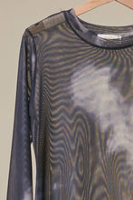 Charcoal Asymmetric Tie Dye Mesh Long Sleeve Top