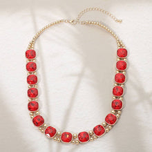Gold Saphire Square Faceted Stone Bezel Link Evening Necklace