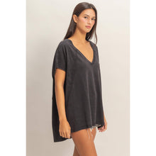 Black Oversized V-Neck Mineral Washed Top