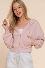 Beige Pink Long Sleeve Hoodie French Terry Zip Up Jacket