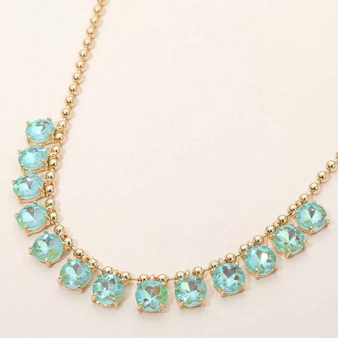 Mint Cushion Teardrop Round Stone Link Evening Necklace