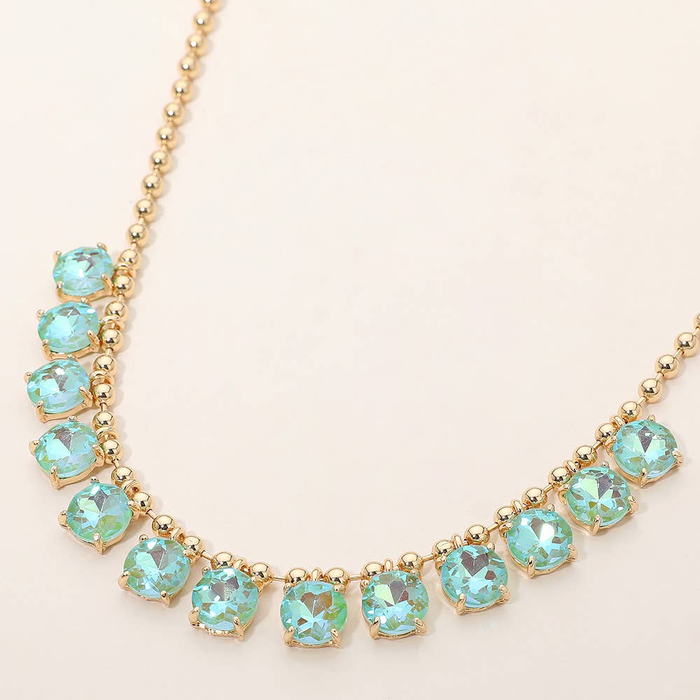 Mint Cushion Teardrop Round Stone Link Evening Necklace