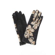 Black Rosette Embroidered Knit Touchscreen Gloves