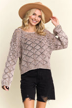 LONG SLEEVE DIAMOND KNIT SWEATER - CESW3862: CHARCOAL / S-M-L(2-2-2)