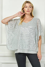 Silver Moonlight Hologram Sequin Layered Poncho Blouse