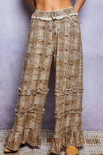 Camel Multi Vintage Distressed Plaid Ruffle Hem High Rise Wide Leg POL Pants
