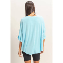 Blue Relaxed High-Low Batwing Sleeve Top