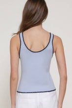 Blue Navy Sleeveless Straight Neck Line Embroidery Detail Sweater Top