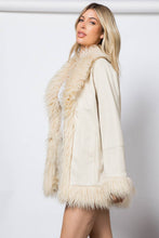 Ivory Shaggy Fur Open Front Mid Length Jacket