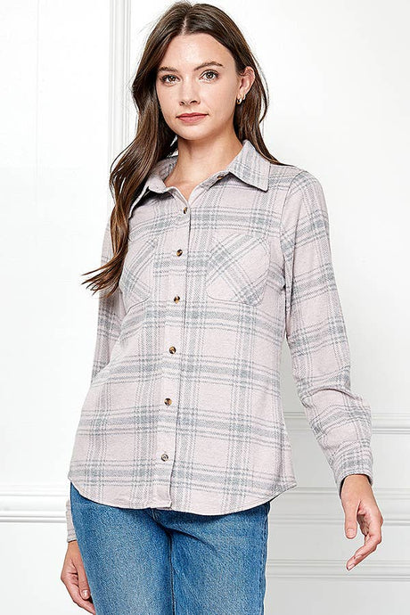 Kate Stretch button Up Women Plaid Sweater Shirt