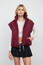 Burgundy Sculpted Panel Quilted Mock Neck Puffer Vest