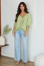 Lime Pleated Twist Front Draped V Neck Venti Blouse