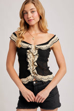 Black Combo Crochet Ruffled Knit Top