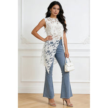white Floral Embroidery Sheer Asymmetrical Top