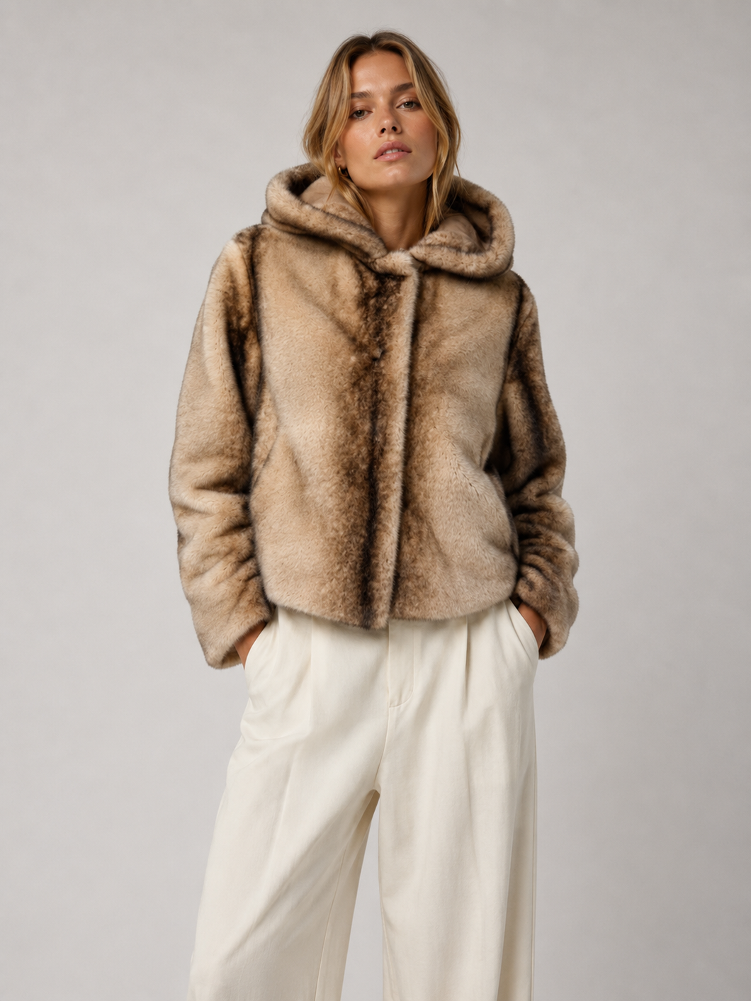 Taupe Essential Faux Fur Jacket