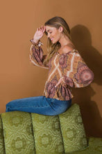 Brown printed woven top