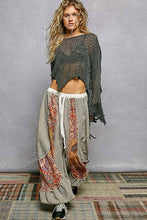 Black Round Neck Crochet Raw Edge Solid Knit Top