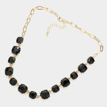 Coral Neon Cushion Square Stone Link Evening Necklace