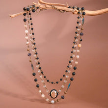 Triple Layered Mixed Glass Bead and Stone Necklace