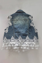 Blue Embellished Lace Denim Vest