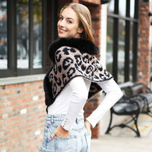 Beige Faux Fur Trim Leopard Pattern Shawl Wrap