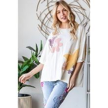 Cream Washed Flower Butterfly Patchwork Short Sleeve Oli+Hali Top