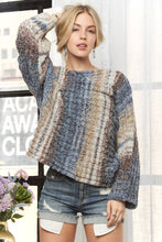 Navy Multi Boat Neck Multi Stripe Sweater