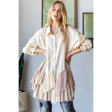 Taupe Ruffle Detail Hem Button Down Oli+Hali Shirt