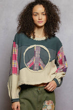 Vintage Moss Round neck long sleeve cut sew peace emblem knit POL top