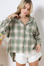 Olive Green Plaid Oversized Button up Boyfriend Shirt