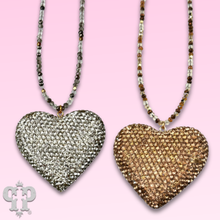 Gold Rhinestone heart pendant on faceted glass bead necklace