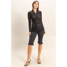Black Certain To Charm Burnout Velvet Ruched Shirt