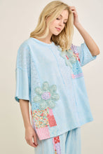 Baby Blue Mineral Washed Floral patchwork eyelet detail J.Her Blouse
