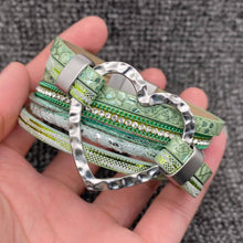 Grey Heart Charm Rhinestone Leather Magnetic Buckle Bracelet