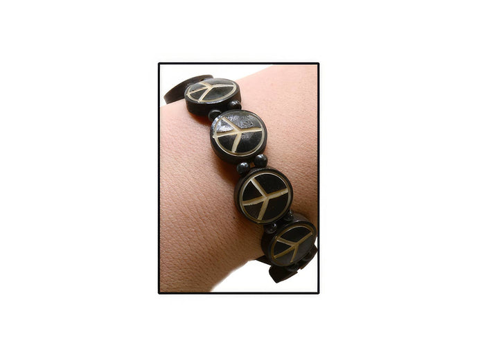 Peace Symbol Stretch Bone Bracelet