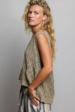 Taupe V-neck Diamond Weave Crochet Sleeveless Knit POL Top
