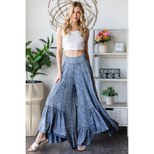 Light Denim Washed Wide Leg Ruffled Hem Tencel Oli+Hali Pants