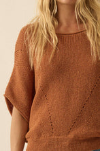 Espresso Short-Sleeve Pointelle Ribbed Knit Sweater