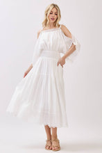 Ivory Solid Laced Cold Shoulder Tiered Maxi Dress