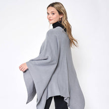 Grey Shoulder Strap Solid Ruana Poncho