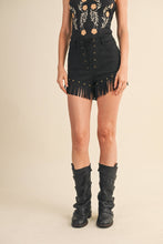 Black Suede Fringe Stud Front Lace Up Shorts