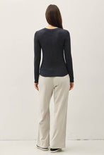 Heather Charcoal Modal Classic Ribbed Long Sleeve Henley Top