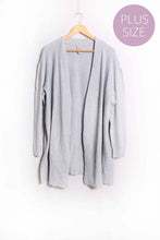 Grey Plus Long Sleeves Open Front Ribbed Cardigan
